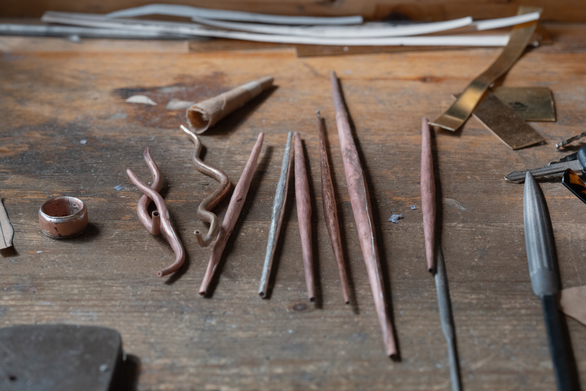 metal working tools on workbench