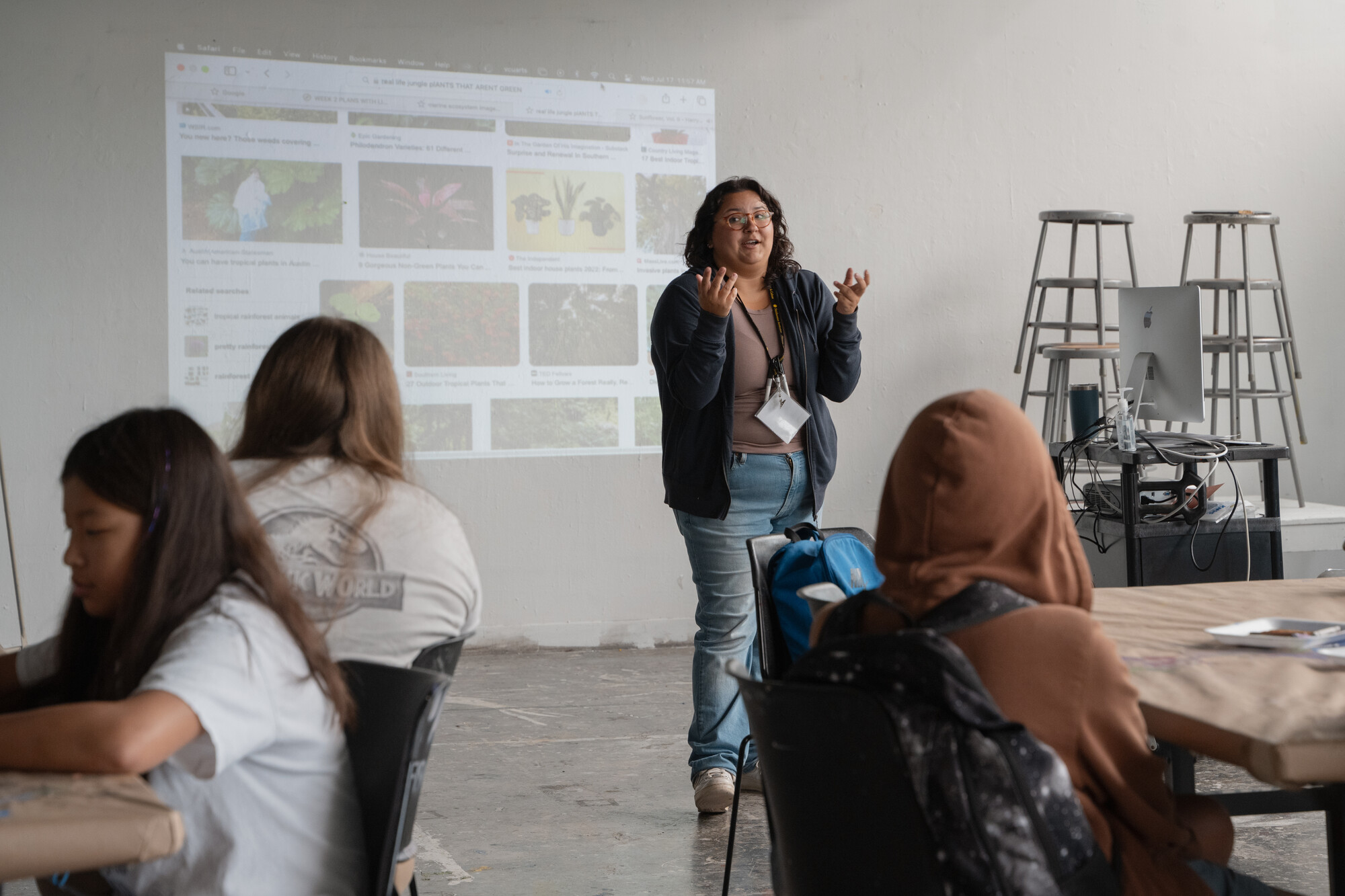 Art Education students instructing K-12 grade children during the summer Creative Arts Camp held in the DePillars Building.