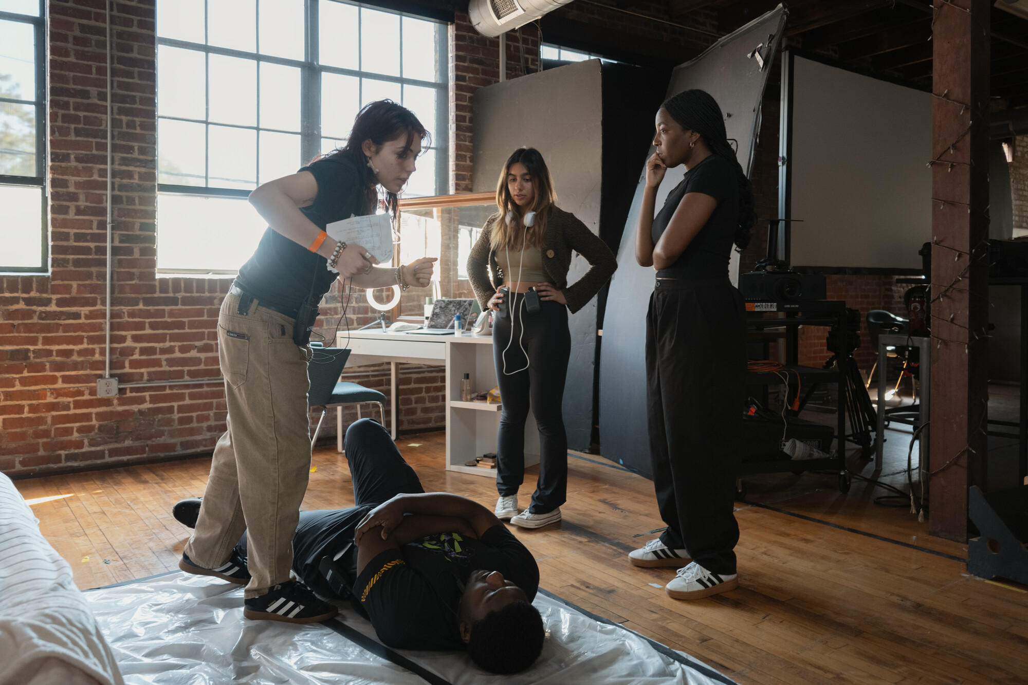 Students filming a test scene of Prety When You Die, a film that explores the not too hidden underbelly of influencer culture.