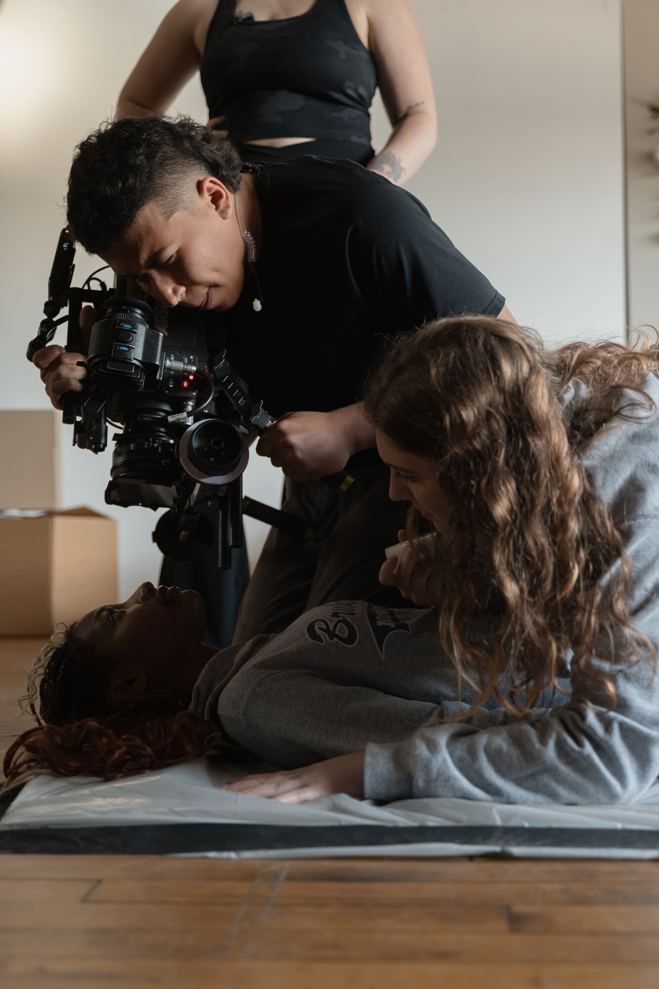 Students filming a test scene of Prety When You Die, a film that explores the not too hidden underbelly of influencer culture.