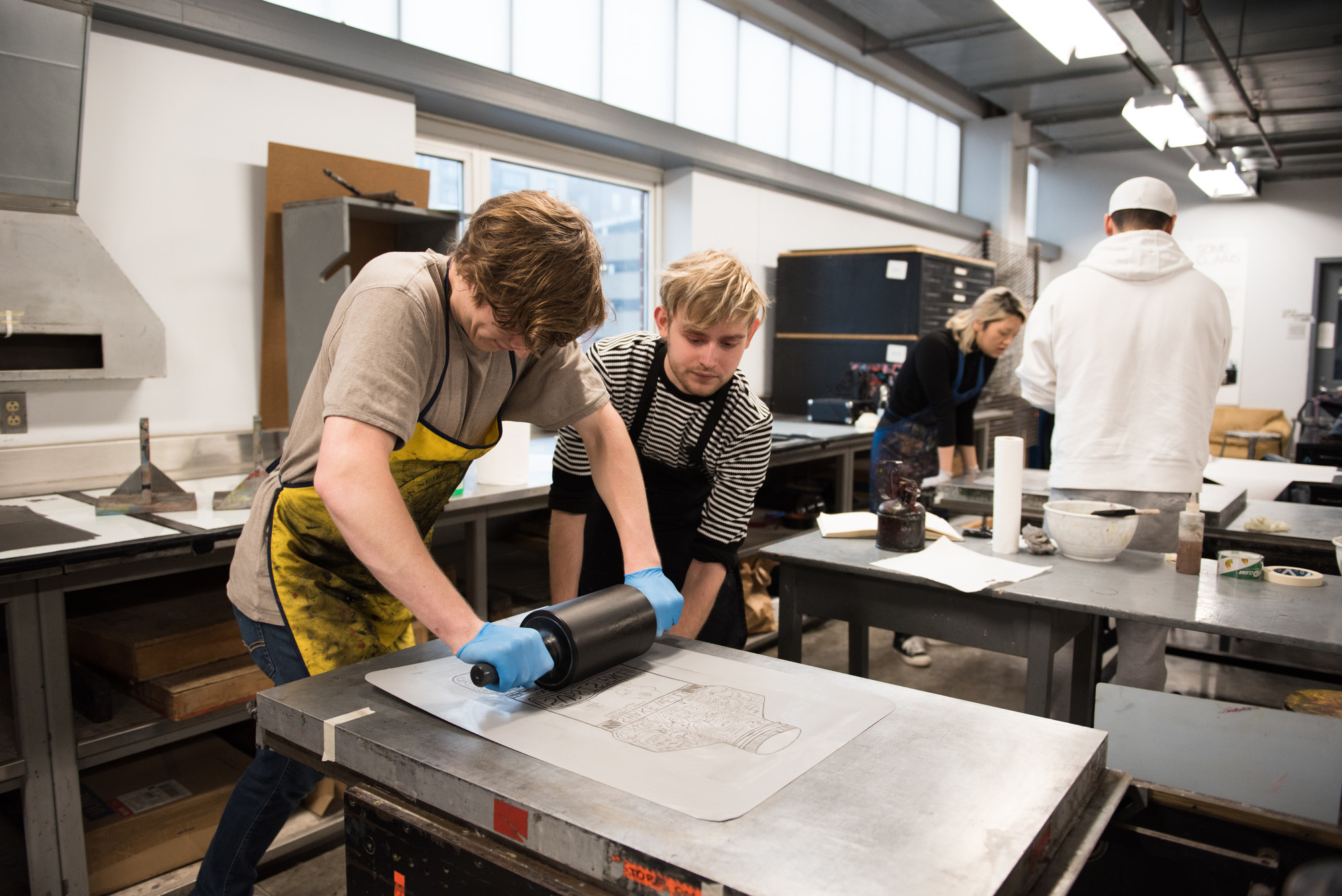 student screen printing in studio