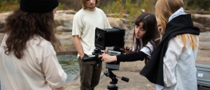 photo and film professor teaching large format camera at the James river