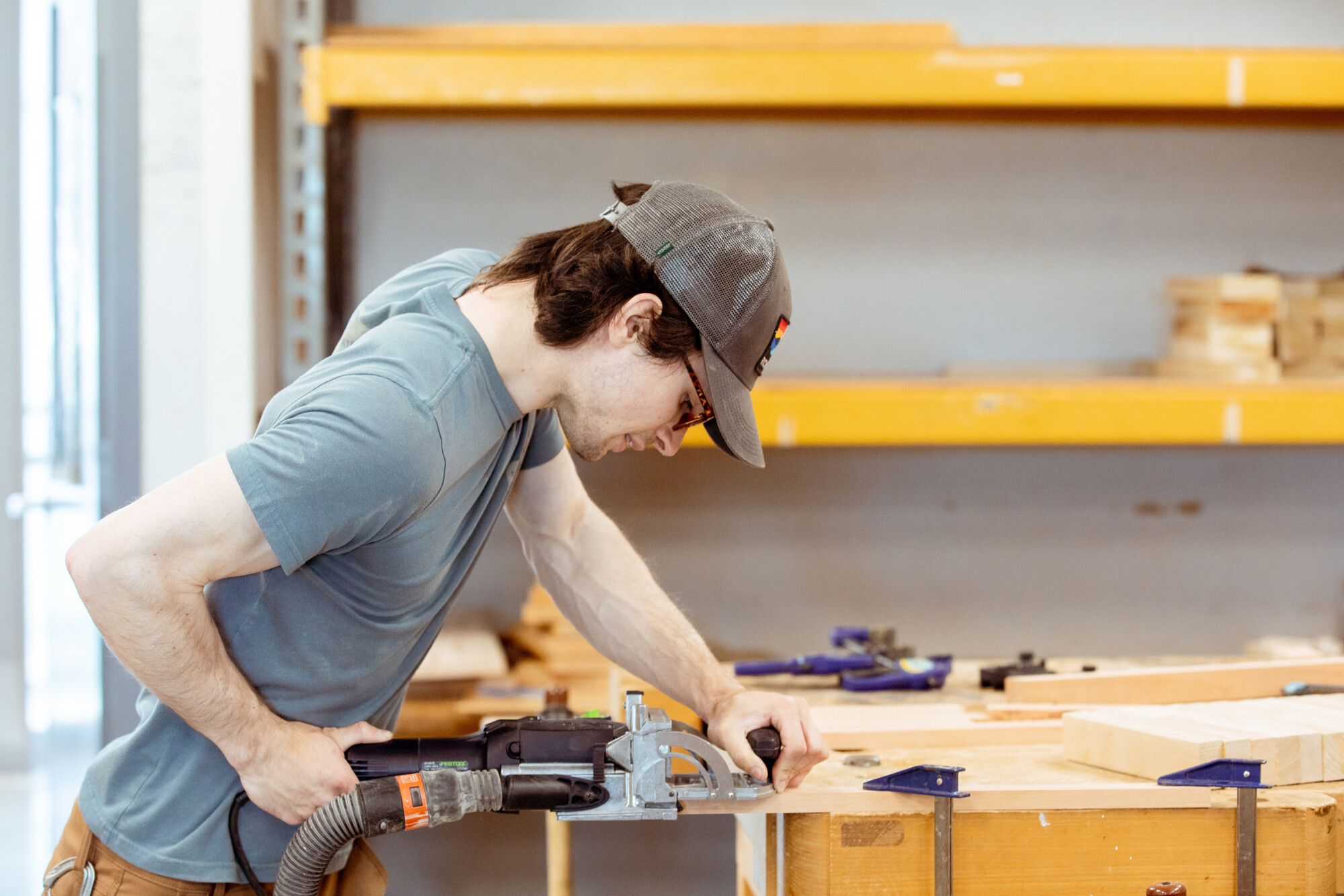 craft student working in woodshop