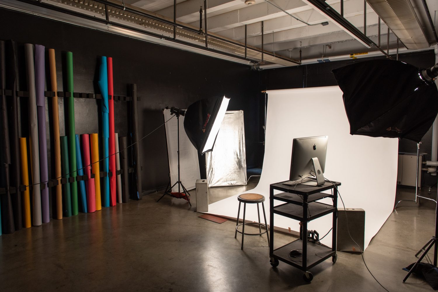 photography studio with white backdrop