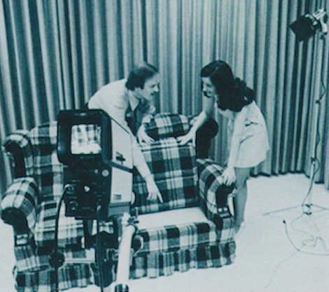 man and woman on film set