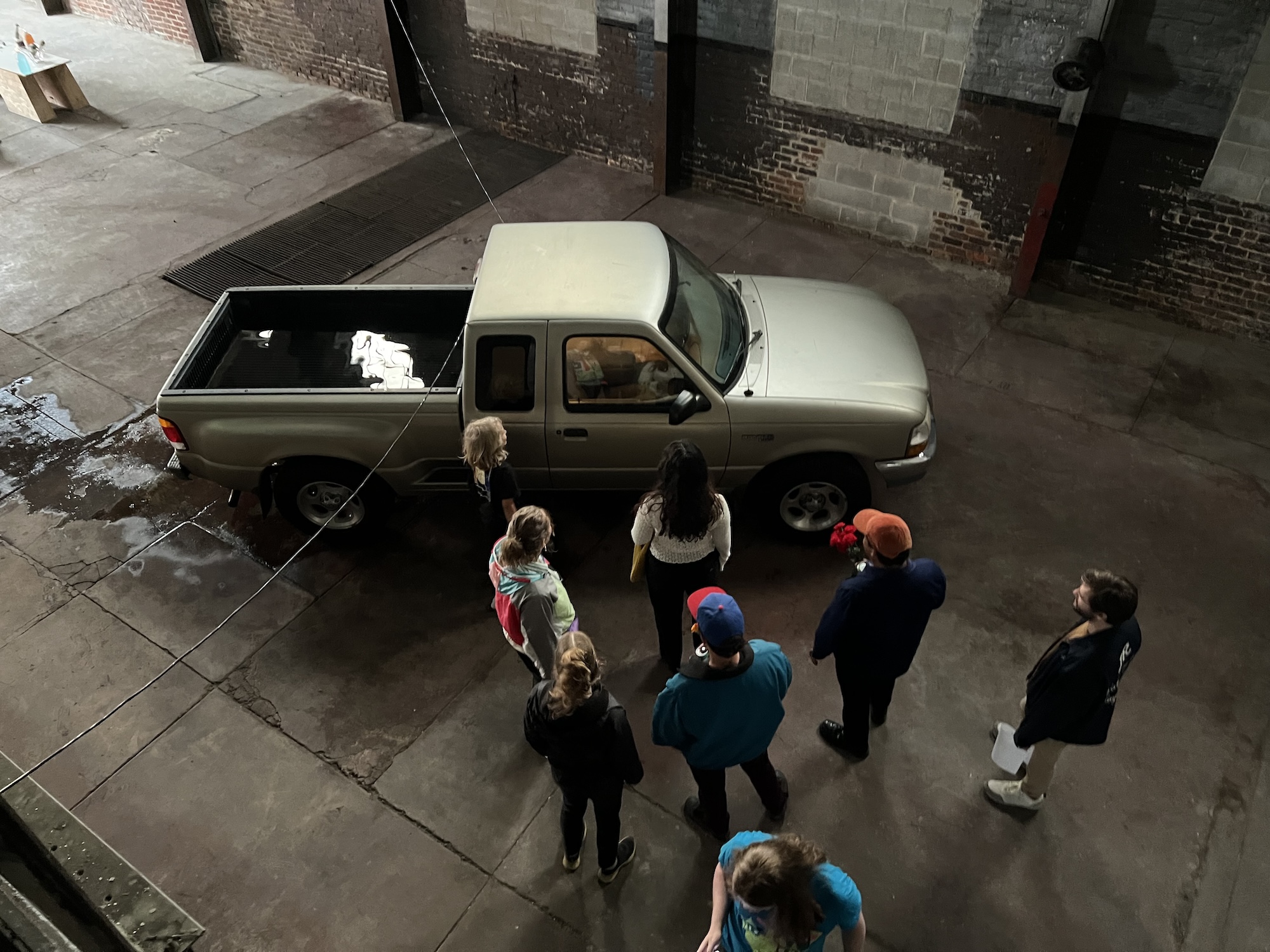 Pick-up truck in warehouse space