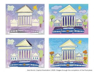 Four process illustrations of virginia state capitol