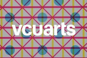 Decorative image behind a white vcuarts logo